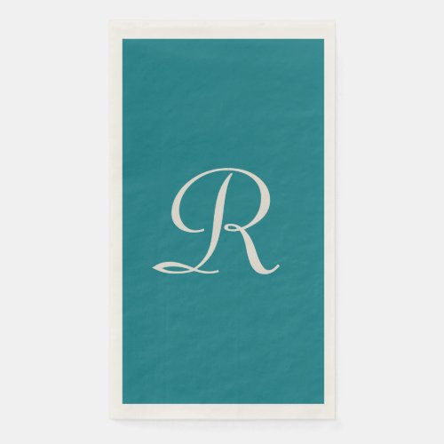 Biscay Bay Blue Trendy Monogrammed Minimalist Paper Guest Towels
