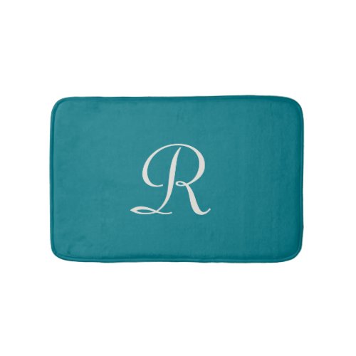 Biscay Bay Blue Trendy Monogrammed Plush Bath Mat