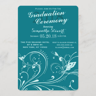 Biscay Bay & Mint Swirls & Butterflies Invitation