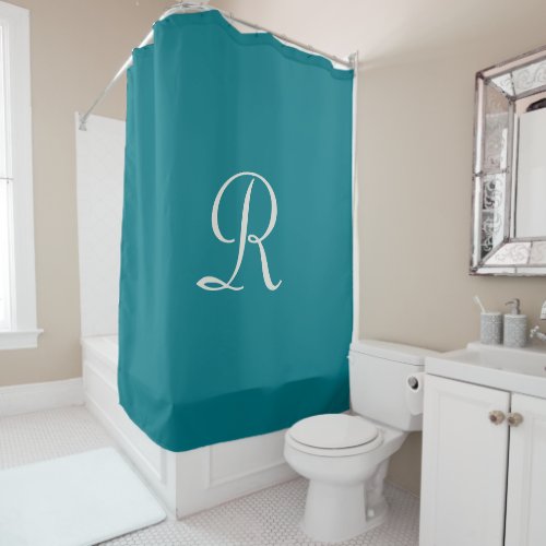 Biscay Bay Trendy Blue White Monogram Shower Curtain