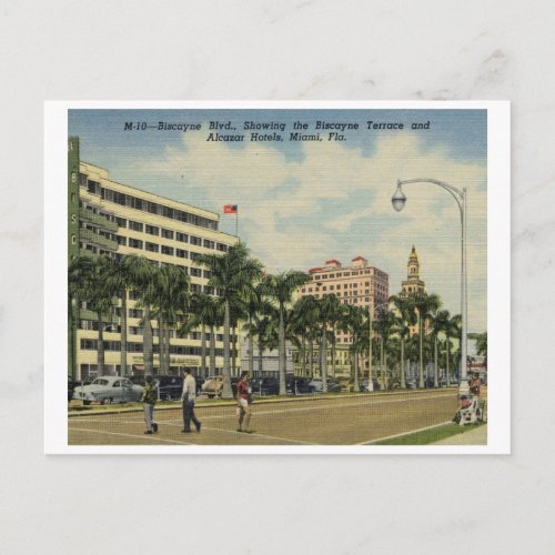 Biscayne Blvd Hotels Miami Florida Vintage Postcard