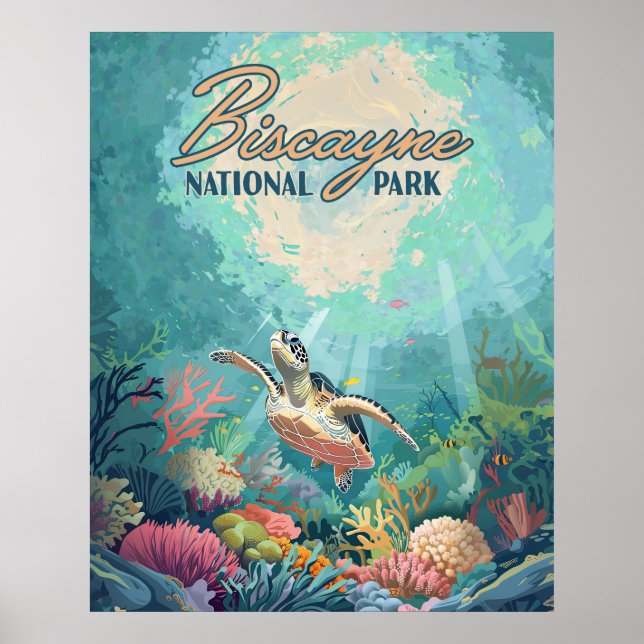 Biscayne National Park Florida Turtle Coral Retro Poster (Front)
