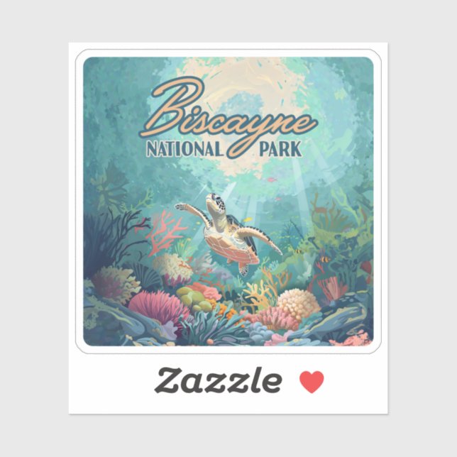 Biscayne National Park Florida Turtle Coral Retro Sticker (Sheet)