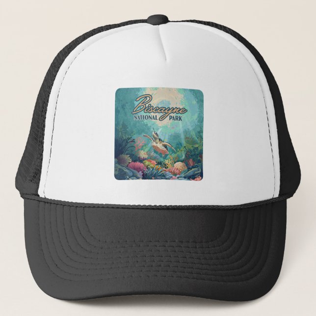 Biscayne National Park Florida Turtle Coral Retro Trucker Hat (Front)