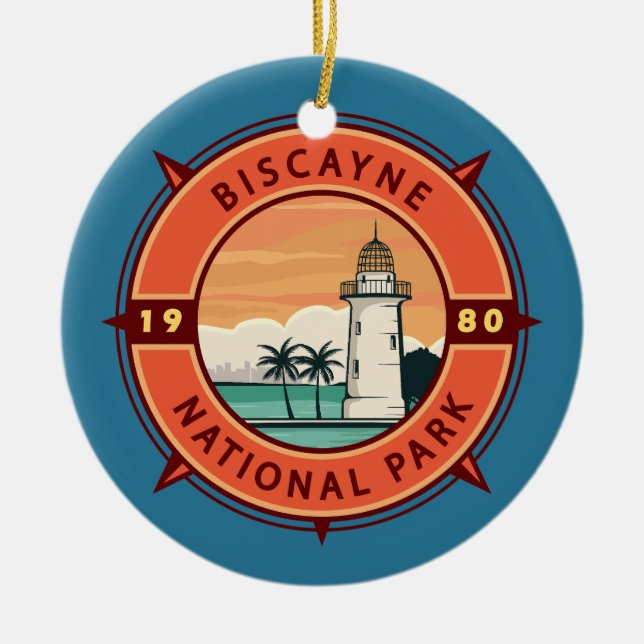 Biscayne National Park Retro Compass Emblem Ceramic Ornament (Front)