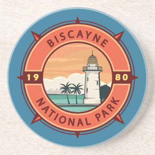 Biscayne National Park Retro Compass Emblem Coaster