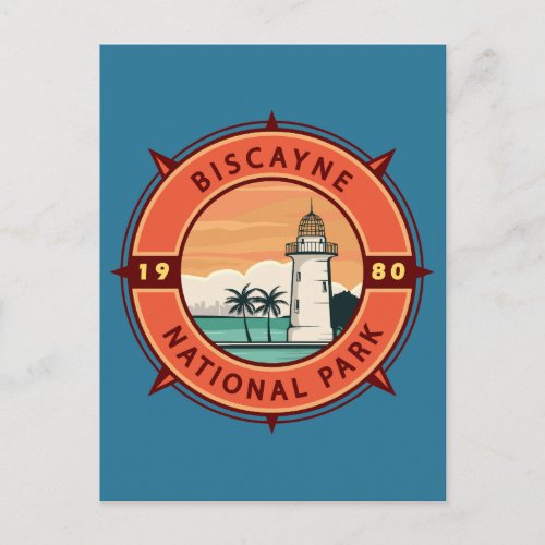 Biscayne National Park Retro Compass Emblem Postcard