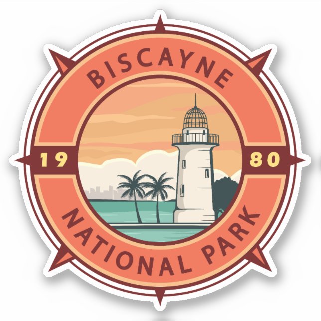 Biscayne National Park Retro Compass Emblem Sticker (Front)