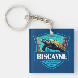 Biscayne National Park Turtle Illustration Retro Keychain