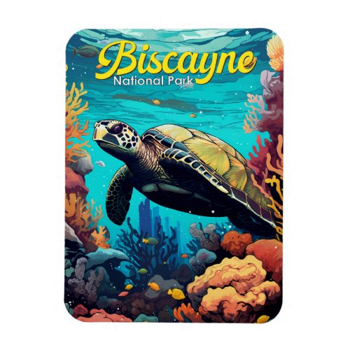 Biscayne National Park Turtle Illustration Retro Magnet