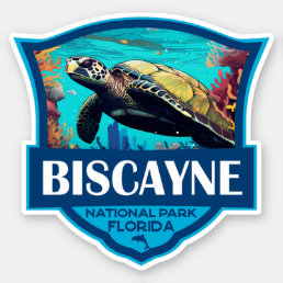Biscayne National Park Turtle Illustration Retro Sticker