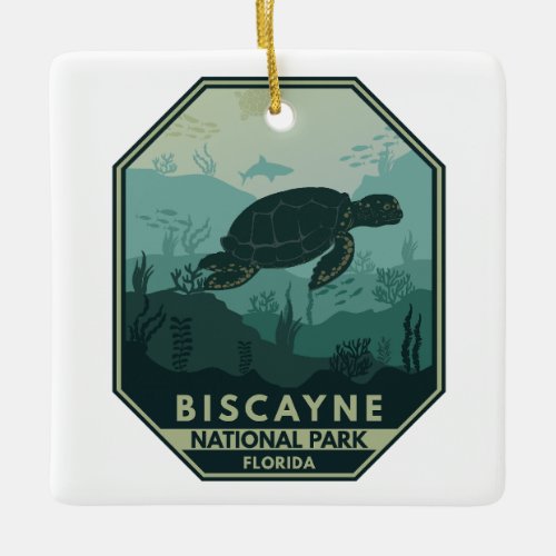 Biscayne National Park Turtle Retro Emblem Ceramic Ornament