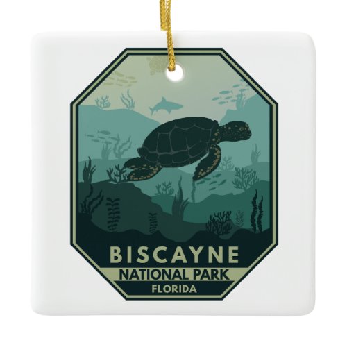 Biscayne National Park Turtle Retro Emblem Ceramic Ornament