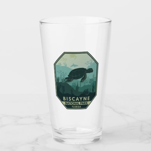 Biscayne National Park Turtle Retro Emblem Glass