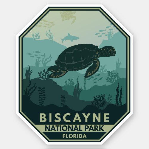 Biscayne National Park Turtle Retro Emblem Sticker