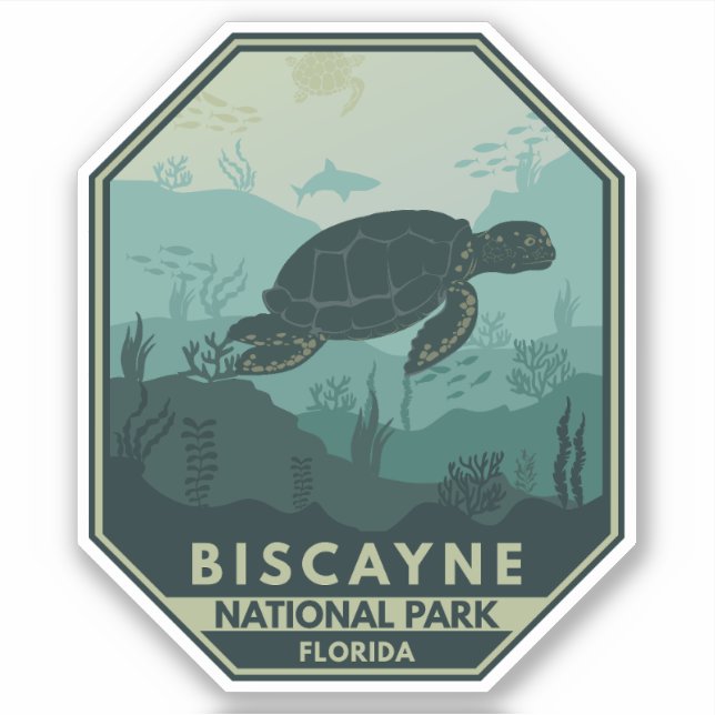 Biscayne National Park Turtle Retro Emblem Sticker (Front)