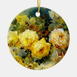 Bischoff - Roses (yellow), fine art painting, Ceramic Ornament