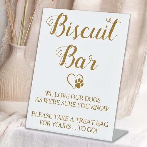 Biscuit Bar Chic Gold Pet Dog Treat Wedding Favor Pedestal Sign