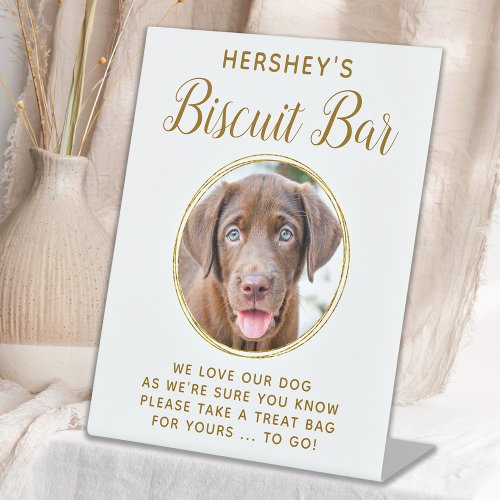 Biscuit Bar Pet Photo Gold Dog Wedding Favor Pedestal Sign