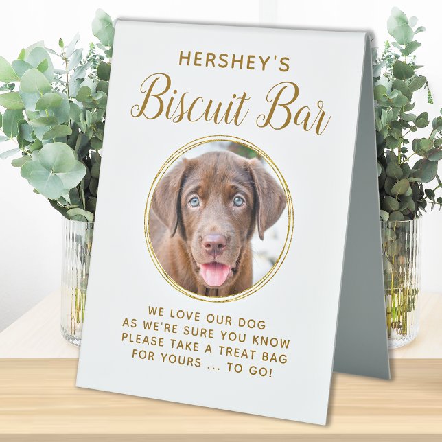 Biscuit Bar Pet Photo Gold Dog Wedding Favor Table Tent (Creator Uploaded)