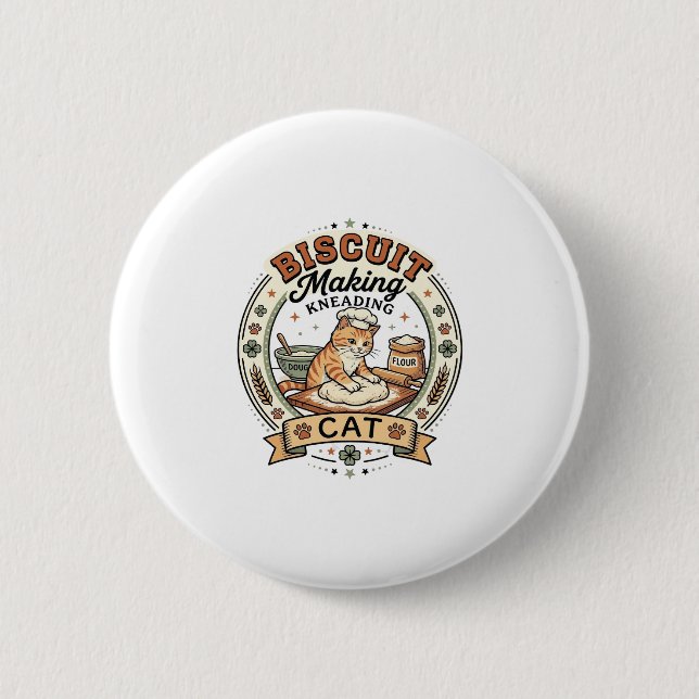Biscuit Making Kneading Cat Biscuit Making Kneadin Button (Front)