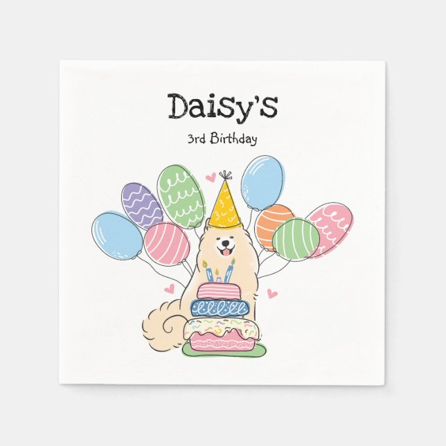 Biscuit Samoyed Dog Birthday Party Paper Napkins (Front)