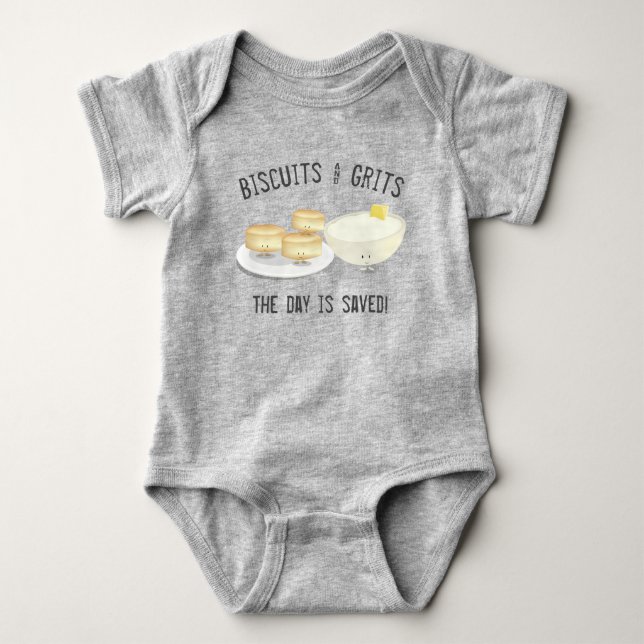 Biscuits and Grits Cute Food Cartoon Baby Bodysuit (Front)