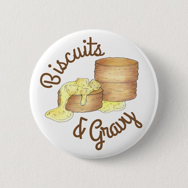 Biscuits and Sausage Gravy Southern Breakfast Food Button (Front)