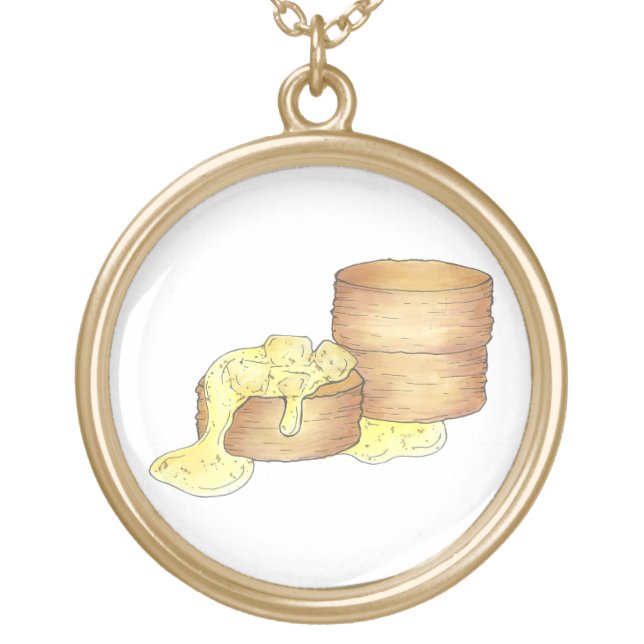 Biscuits and Sausage Gravy Southern Breakfast Food Gold Plated Necklace (Front)