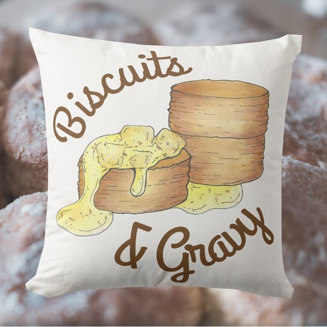 Biscuits and Sausage Gravy Southern Breakfast Food Throw Pillow (Biscuits and Gravy Pillow)
