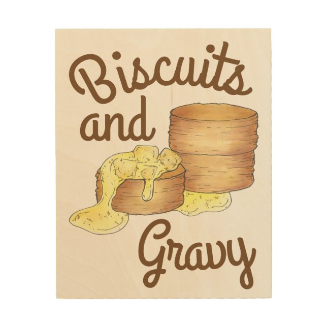 Biscuits and Sausage Gravy Southern Breakfast Food Wood Wall Art (Front)