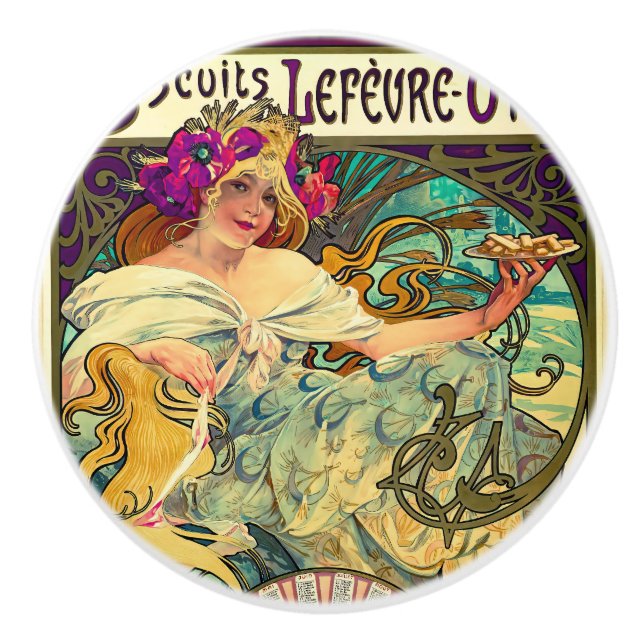 Biscuits Lefevre-Utile by Alphonse Mucha (1896) Ceramic Knob (Front)