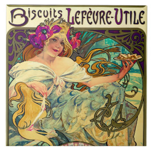 Biscuits Lefevre-Utile by Alphonse Mucha (1896) Ceramic Tile