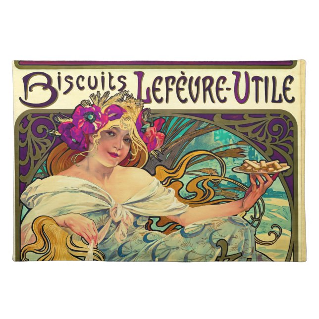 Biscuits Lefevre-Utile by Alphonse Mucha (1896) Cloth Placemat (Front)