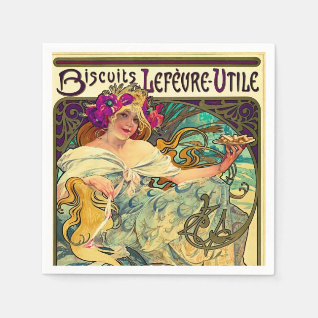 Biscuits Lefevre-Utile by Alphonse Mucha (1896) Napkins (Front)