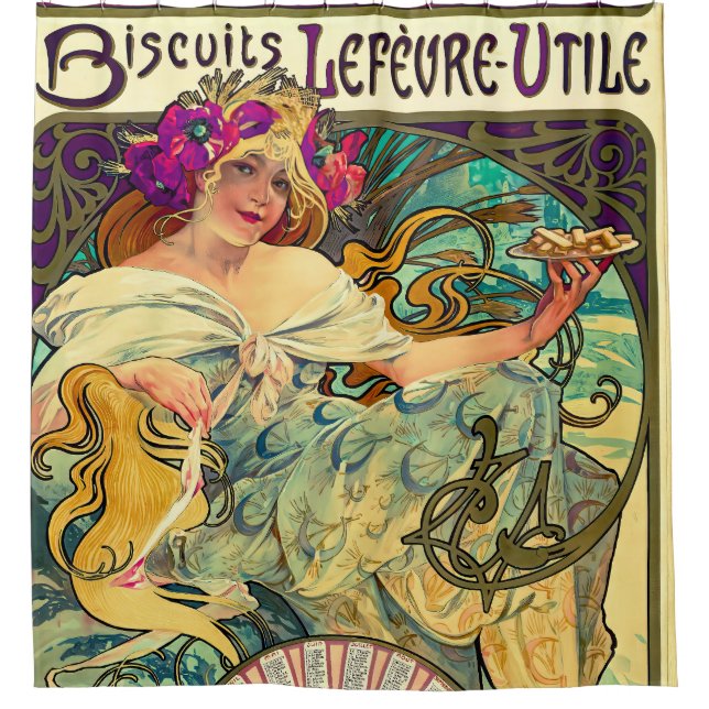 Biscuits Lefevre-Utile by Alphonse Mucha (1896) Shower Curtain (Front)