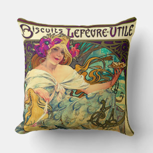 Biscuits Lefevre-Utile by Alphonse Mucha (1896) Throw Pillow