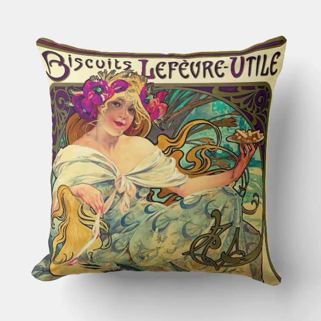 Biscuits Lefevre-Utile by Alphonse Mucha (1896) Throw Pillow (Front)