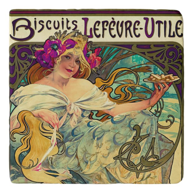 Biscuits Lefevre-Utile by Alphonse Mucha (1896) Trivet (Front)