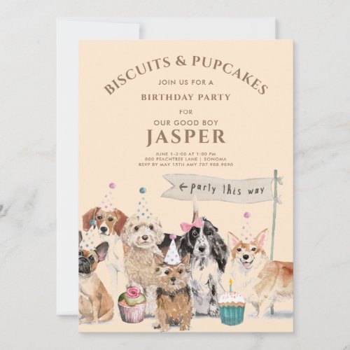 Biscuits  Pup Cakes Dog Birthday Party Invitation