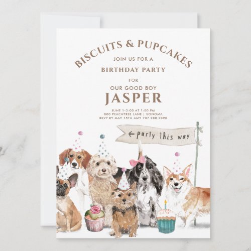 Biscuits  Pup Cakes Dog Birthday Party Invitation