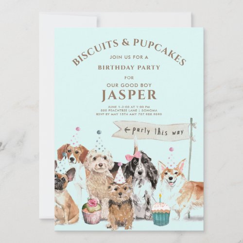 Biscuits  Pup Cakes Dog Birthday Party Invitation