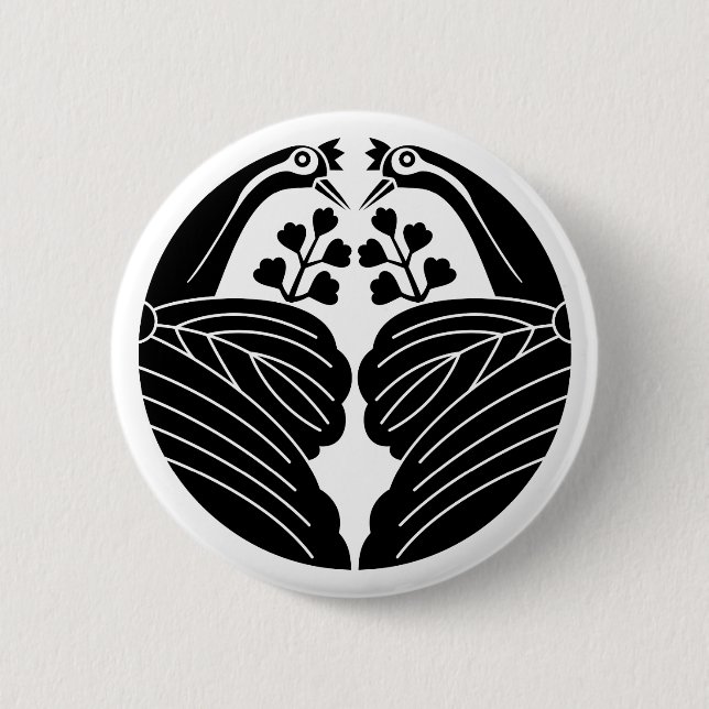 Bisected crane-shaped paulownias pinback button (Front)