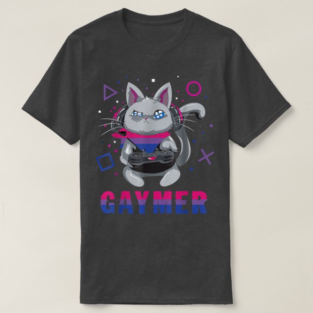 Biseual Gaymer Geek Pride Lesbian Trans Cat Video  T-Shirt (Design Front)