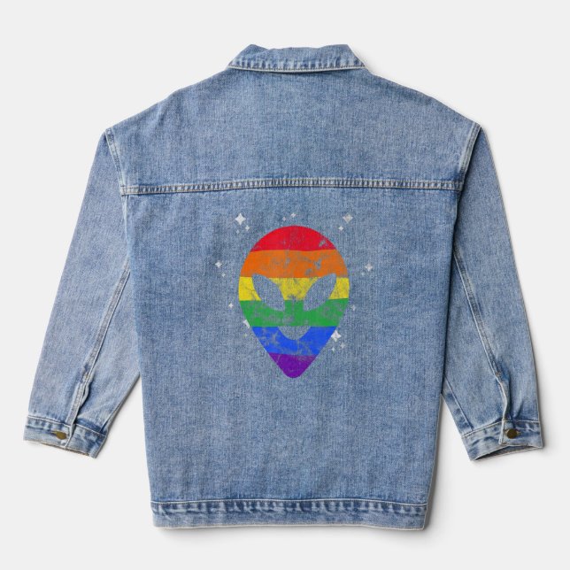 Bisexual Alien Face Extraterrestrial Head Lgbt Gay Denim Jacket (Back)