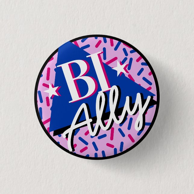 Bisexual Ally Pink Blue Sprinkles 90s Memphis Button (Front)
