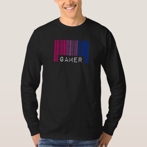 Bisexual Barcode Pride Gamer Nerd Queer Aesthetic  T_Shirt