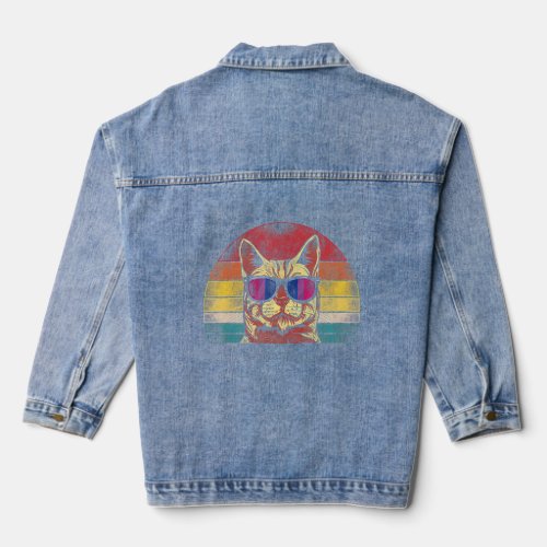 Bisexual Bi Pride Flag Cat Retro Vintage Sun Glass Denim Jacket
