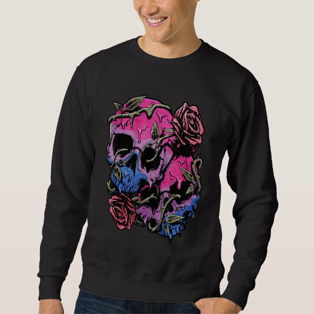 Bisexual Bi Pride Flag Gothic Skull Sweatshirt (Front)
