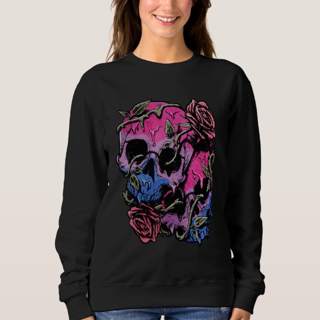 Bisexual Bi Pride Flag Gothic Skull Sweatshirt (Front)